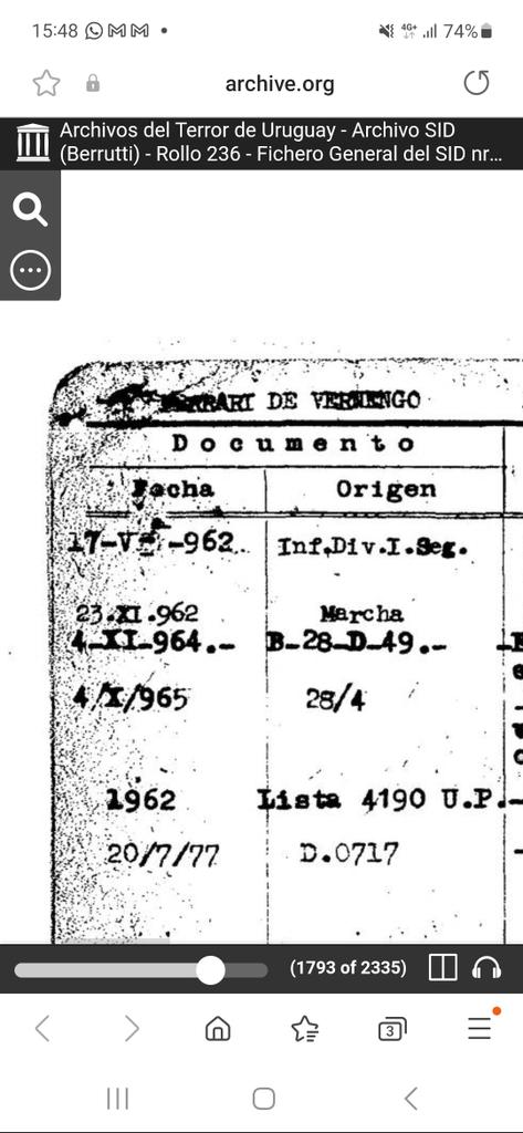 La primera anotación de mi madre en los Archivos del Terror data de mayo o junio de 1961, como firmante de una carta en relación a Cuba. Y luego quieren convencernos de que el golpe fue por la acción guerrillera. No tienen vergüenza. #NuncaMas