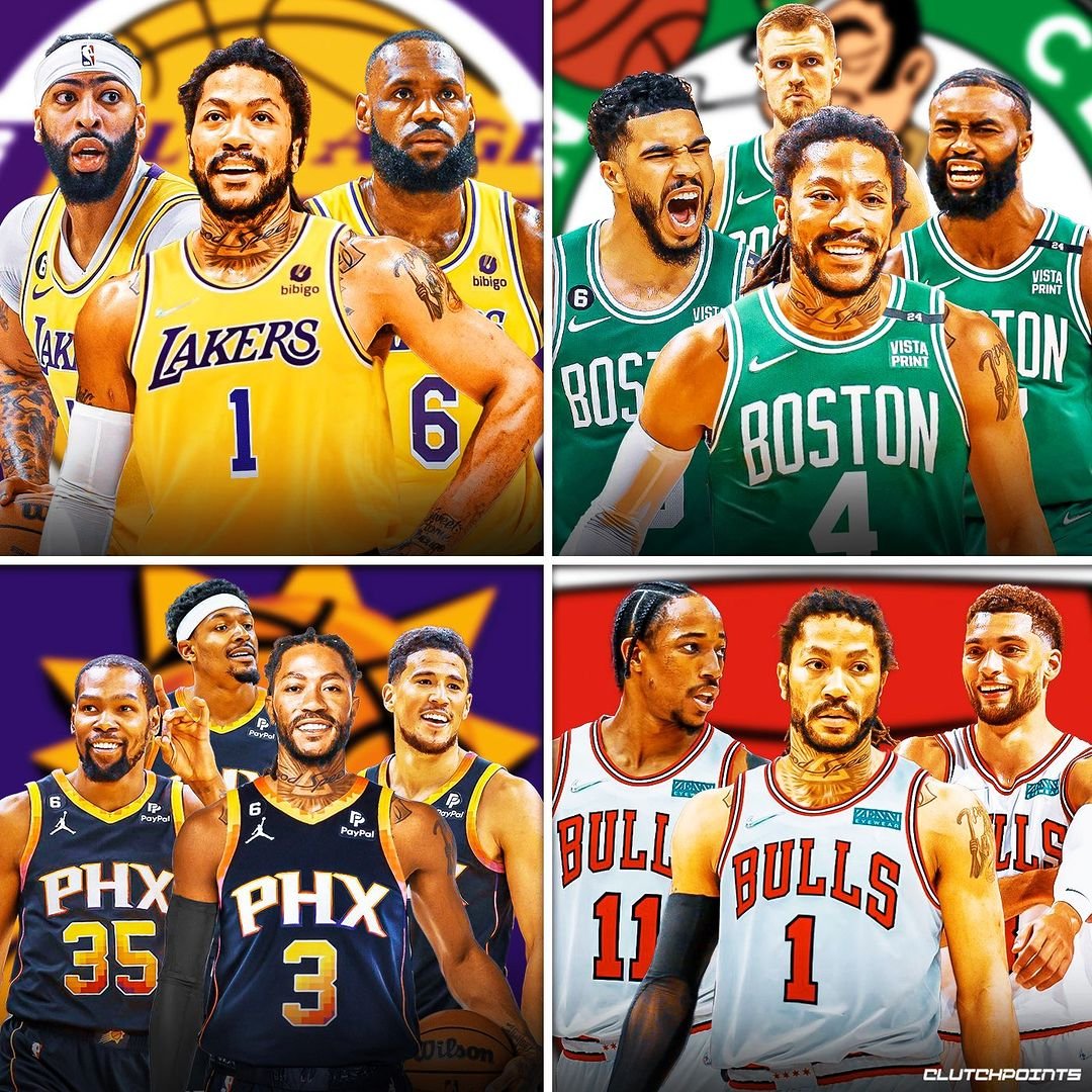 ClutchPoints's tweet photo. The Lakers, Celtics, Suns and Bulls all are targeting Derrick Rose.

Which team should he finish his career with? 🤔 https://t.co/jLYm2eeSxM