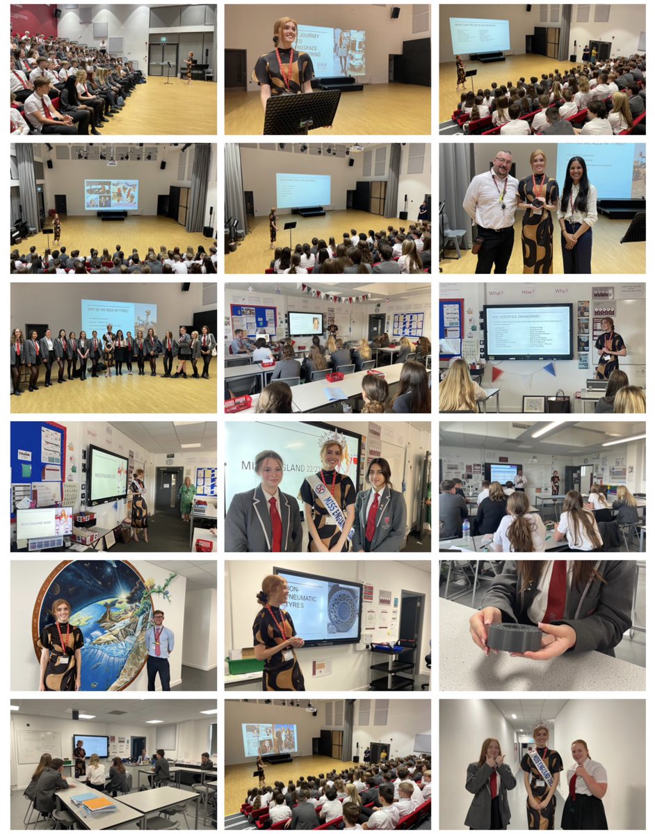 SuthersSchool's tweet photo. It was an absolute pleasure to welcome Jess to #TheSuthersSchool today; an Aerospace Engineer and current #MissEngland. A real inspiration to our students about the rewards of hard work and resilience, and great for them to hear from a female role model in a #STEM subject. https://t.co/HqxurQARDR