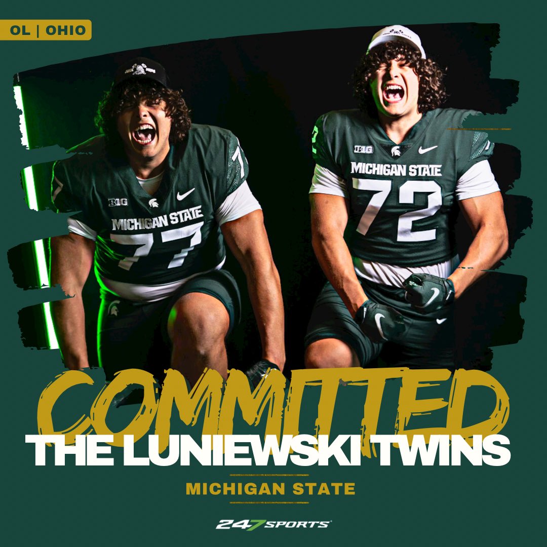 ICYMI: #MichiganState added twin OL Mercer &amp; Charlton Luniewski to the 2024 class today.

Here’s all our coverage on the big news:

Quotes (FREE): 247sports.com/article/charlt…

Analysis (VIP): 247sports.com/college/michig…

Commitment Impact (VIP): 247sports.com/college/michig…