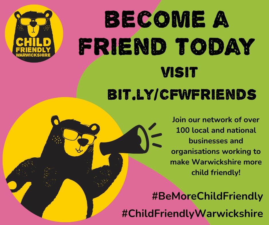 We're already working with over 100 local and national organisations, but we are always looking for new #ChildFriendlyWarwickshire friends!

Interested? Visit bit.ly/CFWFriends