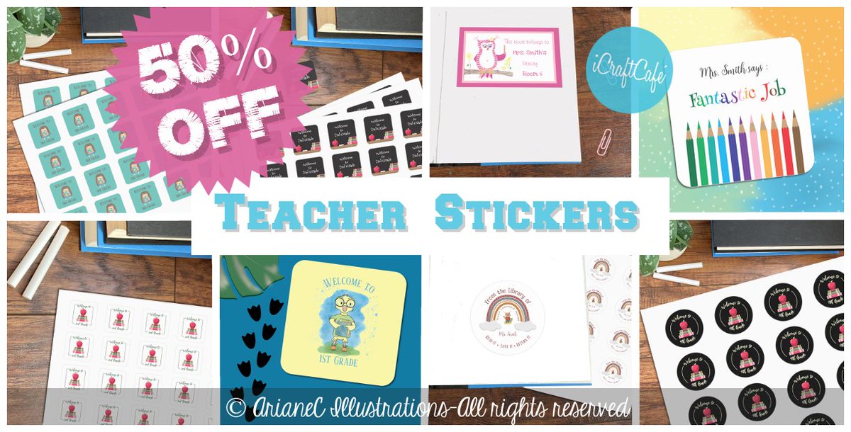 iCraftCafe's tweet photo. Our #stickers are 50% OFF today . Don't miss it ! © ArianeC Illustrations-All rights reserved 👉https://t.co/ouWeFhCdKC #TeacherSupplies #back2school #classroomlibrary #studentincentives https://t.co/NcXReWNt3X