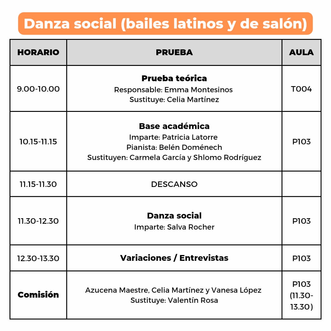CSD_ALICANTE's tweet photo. #CSDA PRUEBAS DE ACCESO - 11 julio
Danza clásica
Danza social (bailes latinos y de salón)
Danza social (danza educativa, inclusiva, comunitaria y del bienestar)
Consulta horarios y aulas 🤓
@DIseacv
@GVAinnova
@iseacv
#gradoendanza #meces2 https://t.co/zltLpLDbVP
