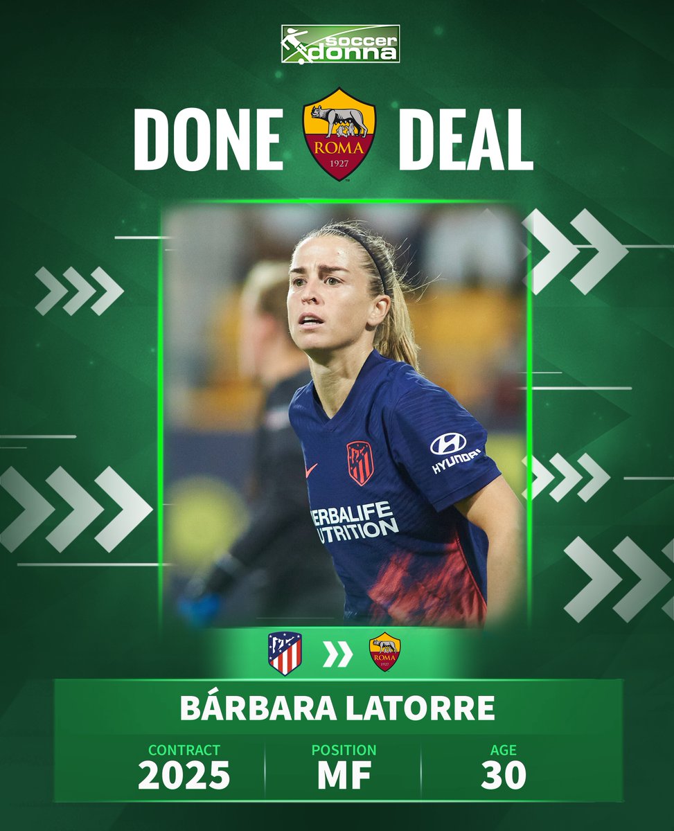 Bárbara Latorre joins AS Roma

The 30-year-old Spaniard signs a two-year contract with the Italian 🇮🇹 champions!

#BárbaraLatorre #ASRomaWomen #ASRoma #figcfemminile @WOM_Sports