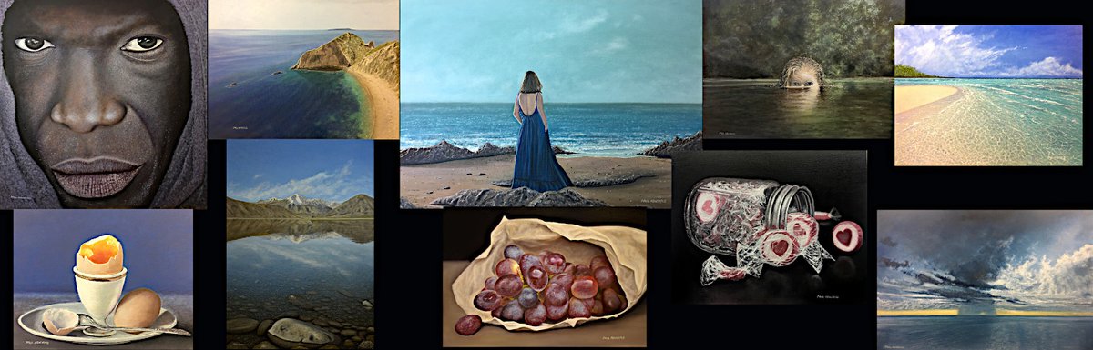 Some of my oil paintings I made last year 2022 #art #oilpainting #montage #seascape #stilllife & #portrait #artworks #handmade in #staffordshire by #paulnewcastle #artistontwitter #CreativeBizHour #MondayMotivation