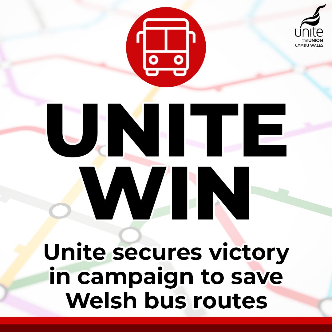 🚨 UNITE WIN 🚨

Following our #BackYourBusRoute campaign, the Welsh Government announced a new Bus Transition Fund, providing funding to Bus Operators to ensure less profitable routes continue.  

A huge win for every bus passenger and worker in Wales!

unitetheunion.org/what-we-do/uni…