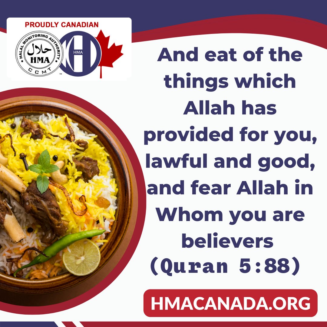 HMA_Canada's tweet photo. And eat of the things which Allah has provided for you, lawful and good, and fear Allah in Whom you are believers. (Quran 5:88)
.β
.β
.β
.β
#HmaCanada #halal #halalcanada #halalgta #halalcertification https://t.co/FN6tiDIba4