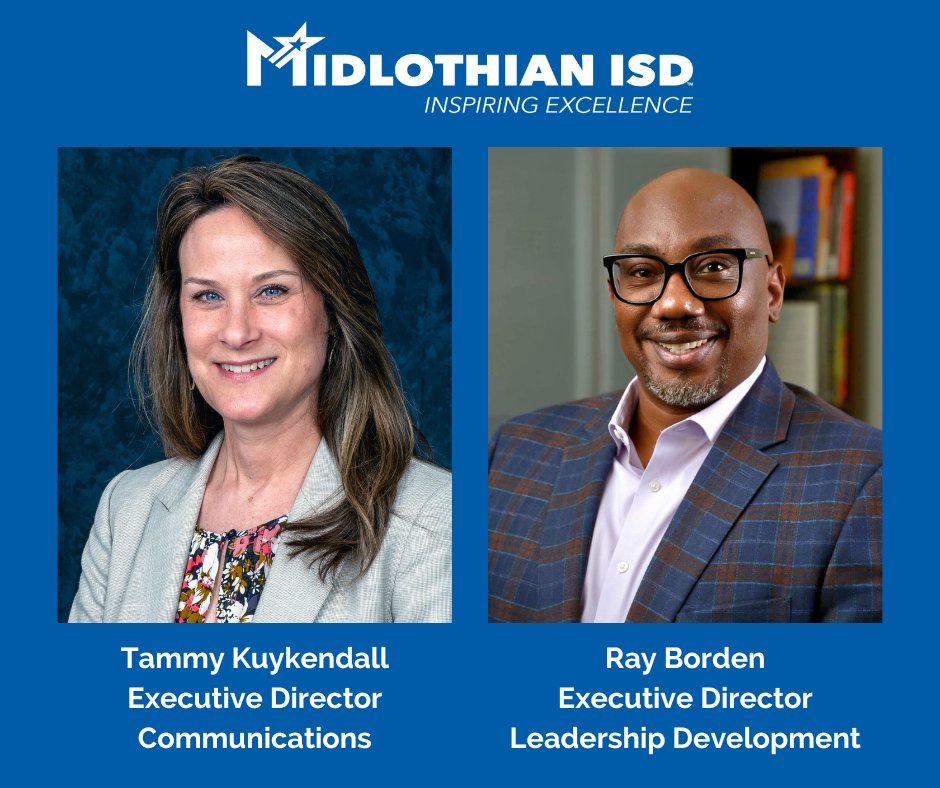 At the special called meeting on June 26, 2023, the Midlothian ISD Board of Trustees approved Tammy Kuykendall as the Executive Director of Communications and Ray Borden as the Executive Director of Leadership Development. Read more at bit.ly/3XxMrKI.