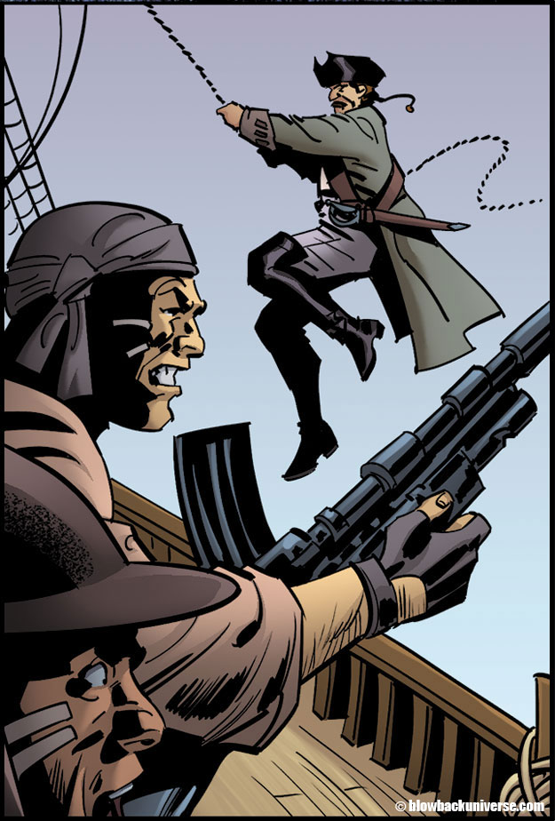 JimHereth's tweet photo. @Tonpa2 @HunterBlackComx I think you could call our niche, "Time Travel Action/Adventure."

You can check out more by clicking on Amazon's "Read Sample" button of the @ringoawards-winning #graphicnovel BLOWBACK.  

[https://t.co/r0tqtVfQA6]  

#indiecomics #SciFi #Pirates #Marines #timetravel #ComicArt https://t.co/zYwvRpg442