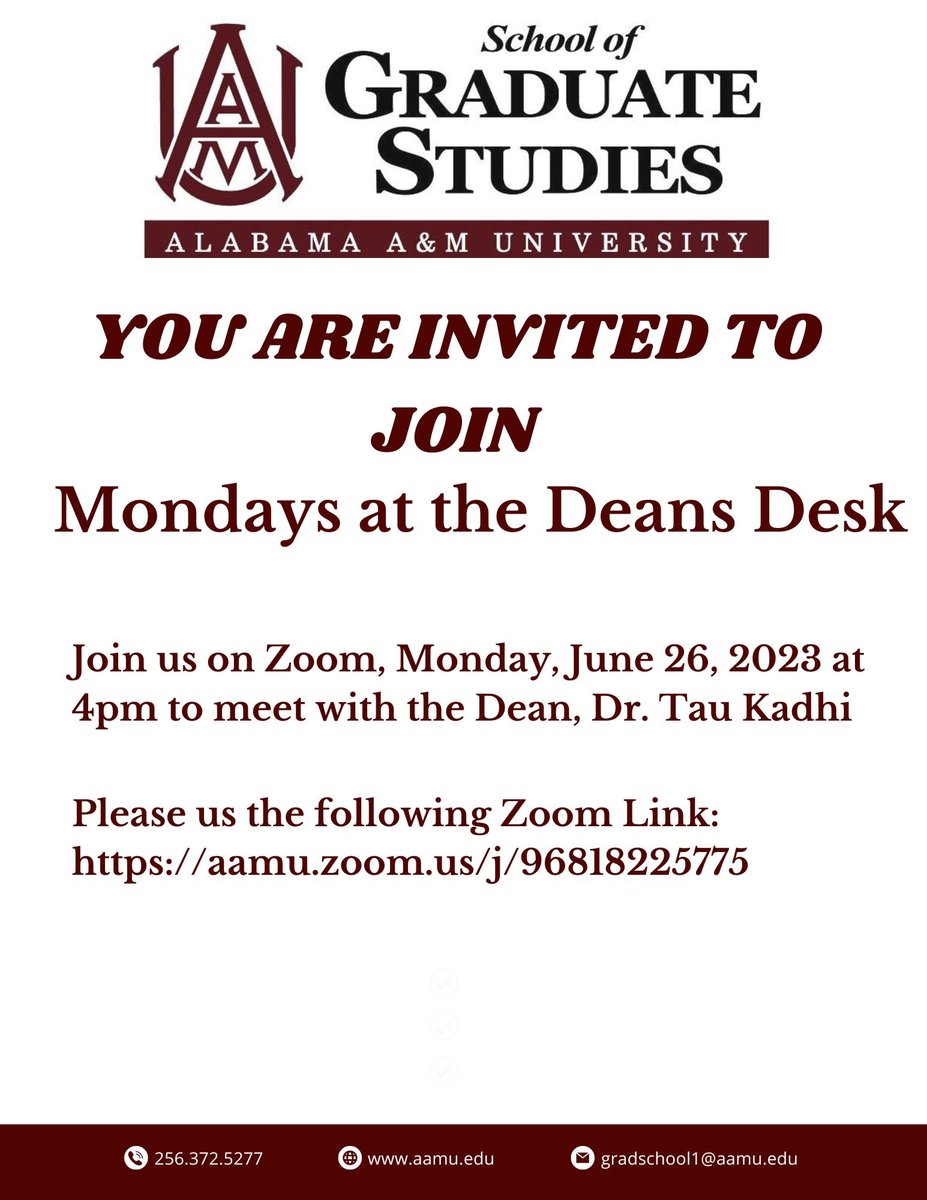 Join us for Mondays at the Deans Desk!

Please follow the link below to join:
aamu.zoom.us