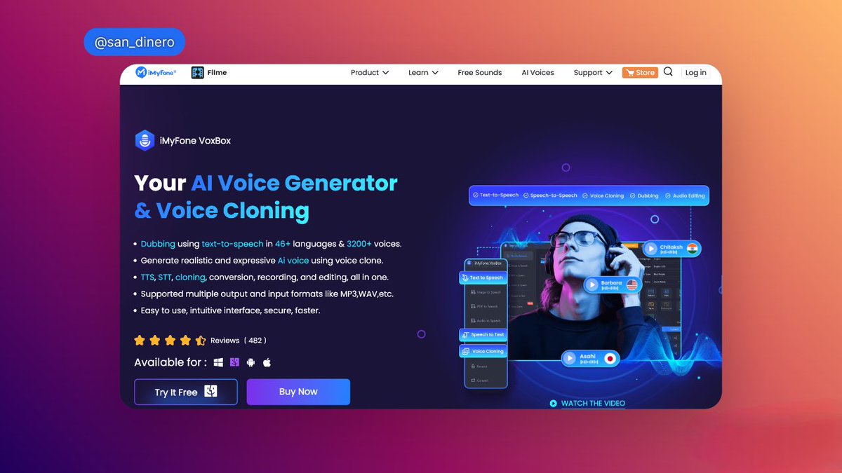 san_dinero's tweet photo. 1/ iMyFone VoxBox

Probablemente el mejor Generador de Voz y Clonación de Voz AI

Doblaje mediante texto a voz en más de 46 idiomas y más de 3200 voces, y muy fácil de usar. 👍

👉 https://t.co/EZVWCUsd7P https://t.co/isRSXyiqzO