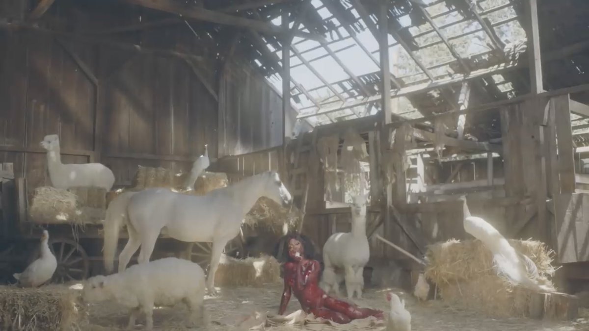 @DUoz21803016 @Drebae_ But this is a music video, which is a art form of expression, so it is art. She’s not walking around in blood day to day. What is there to be desensitized about, but yes I was right she was literally on a farm on hey with animals. New birth, it’s not deep it’s a MV