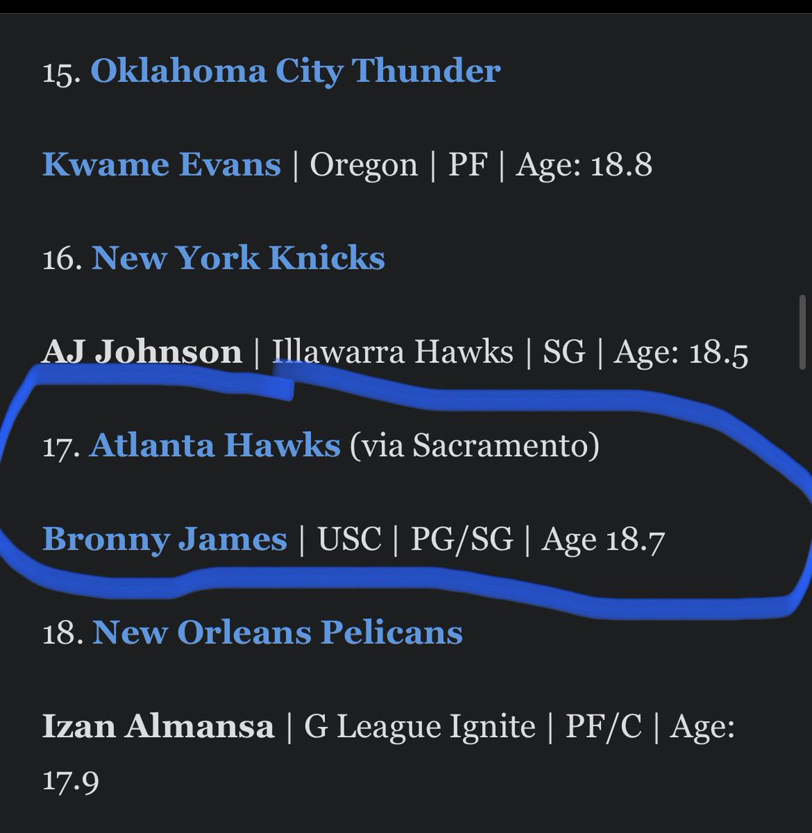 Look at where they have Bronny James going in the next Mock Draft…