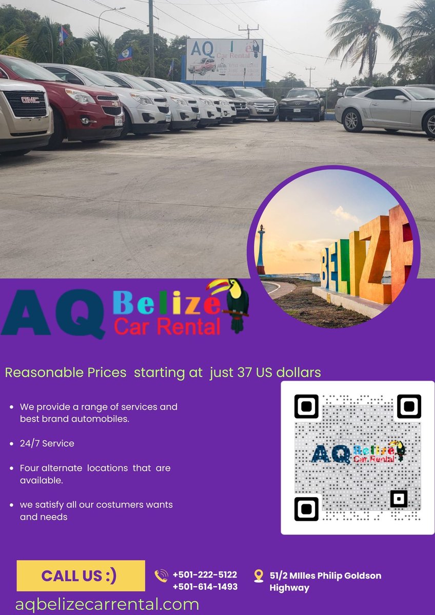 Traveling In our jewel has never been easier when you travel with AQ Belize  Car rental. Reach your destinations in time .Be satisfied .