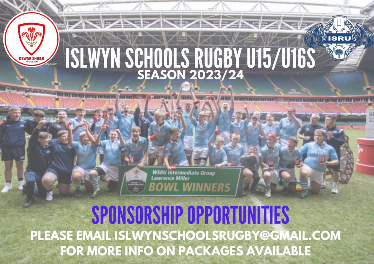 🚨 Sponsorship Opportunities 

As we move into the 2023/24 season we are looking for sponsors who can help and support the running of our schools programme this season! 

Please give islwynschoolsrugby@gmail.com an email for more information on available packages🏉

#UppaSlwyn 🔵