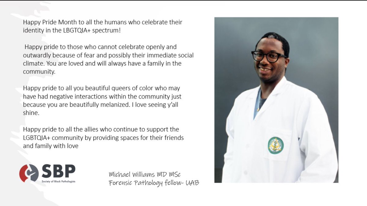 Society of Black Pathology (@sbpathology) on Twitter photo Member spotlight for pride month ! Thank you for sharing what pride month means to you Dr. Williams. Follow him on twitter <a href="/bluehatcomics85/">Michael Williams M.D M.Sc 🏳️🌈</a> and his podcast <a href="/DiversifyInPath/">Diversify In Path Podcast</a> Member spotlight for pride month ! Thank you for sharing what pride month means to you Dr. Williams. Follow him on twitter <a href="/bluehatcomics85/">Michael Williams M.D M.Sc 🏳️🌈</a> and his podcast <a href="/DiversifyInPath/">Diversify In Path Podcast</a>
