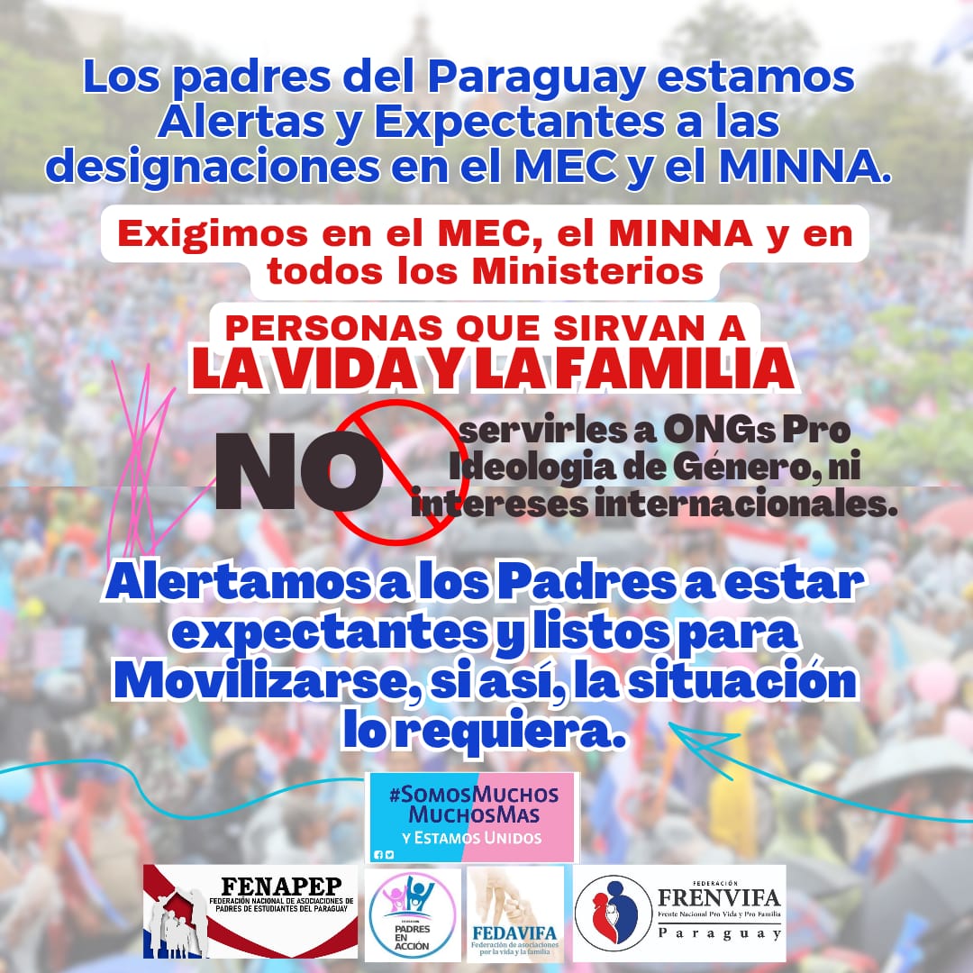 SomosMMMas's tweet image. ¡Atención a los Padres del Paraguay! ¡Alertas y Vigilantes!

#MECyMINNAProVida
#GabineteProVida
#SomosMuchosMuchosMas y Estamos Unidos !!!