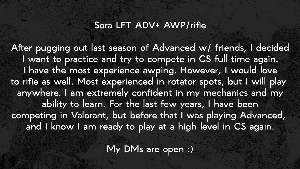 LFT, I have the time again and I'm ready to grind, any likes and rts are very much appreciated &lt;3