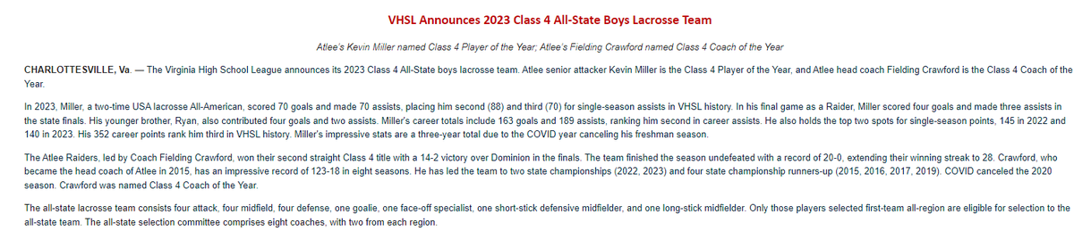 VHSL_'s tweet photo. VHSL Announces 2023 Class 4 All-State Boys Lacrosse Team https://t.co/IhAOfO2pOA