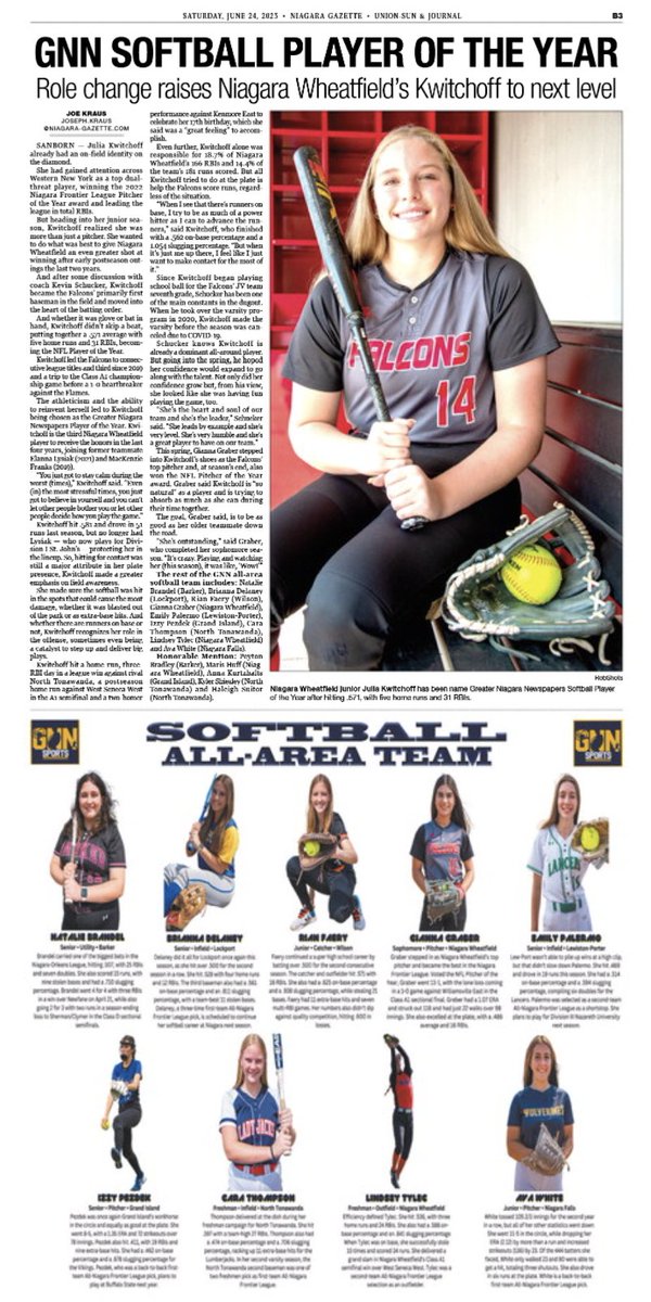 GNN_Sports_'s tweet image. In case you missed it: We released our all-area softball team, headlined by player of the year Julia Kwitchoff.