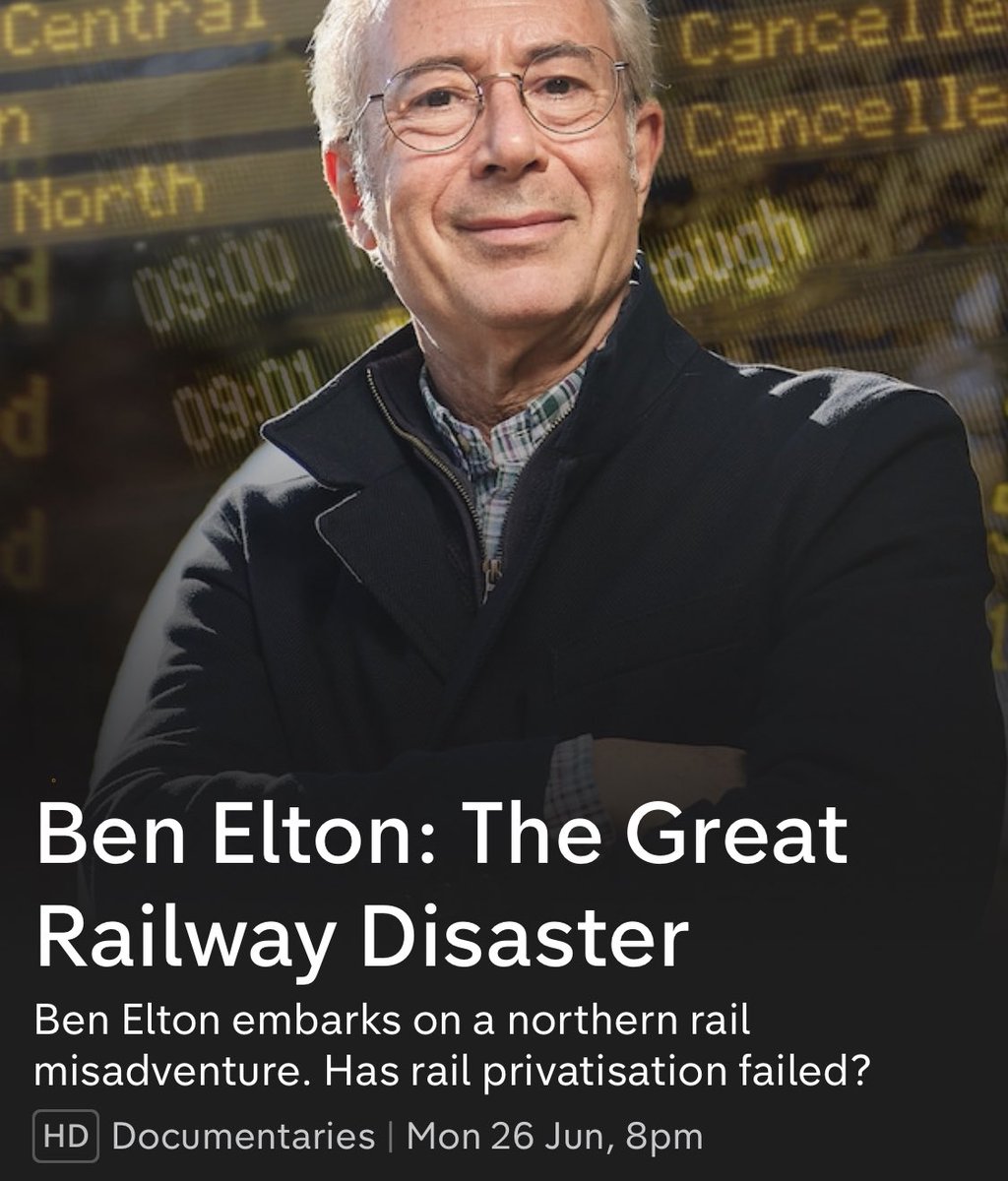 Why did we allow the Tories 1993 to sell off British Rail to 100+ privately owned companies? Result? 23.5% train fare increase in real terms. Infrastructure falling apart. Huge dividends to fat-cat shareholders. Shameful. Watch #BenElton #TheGreatRailwayDisaster #Ch4