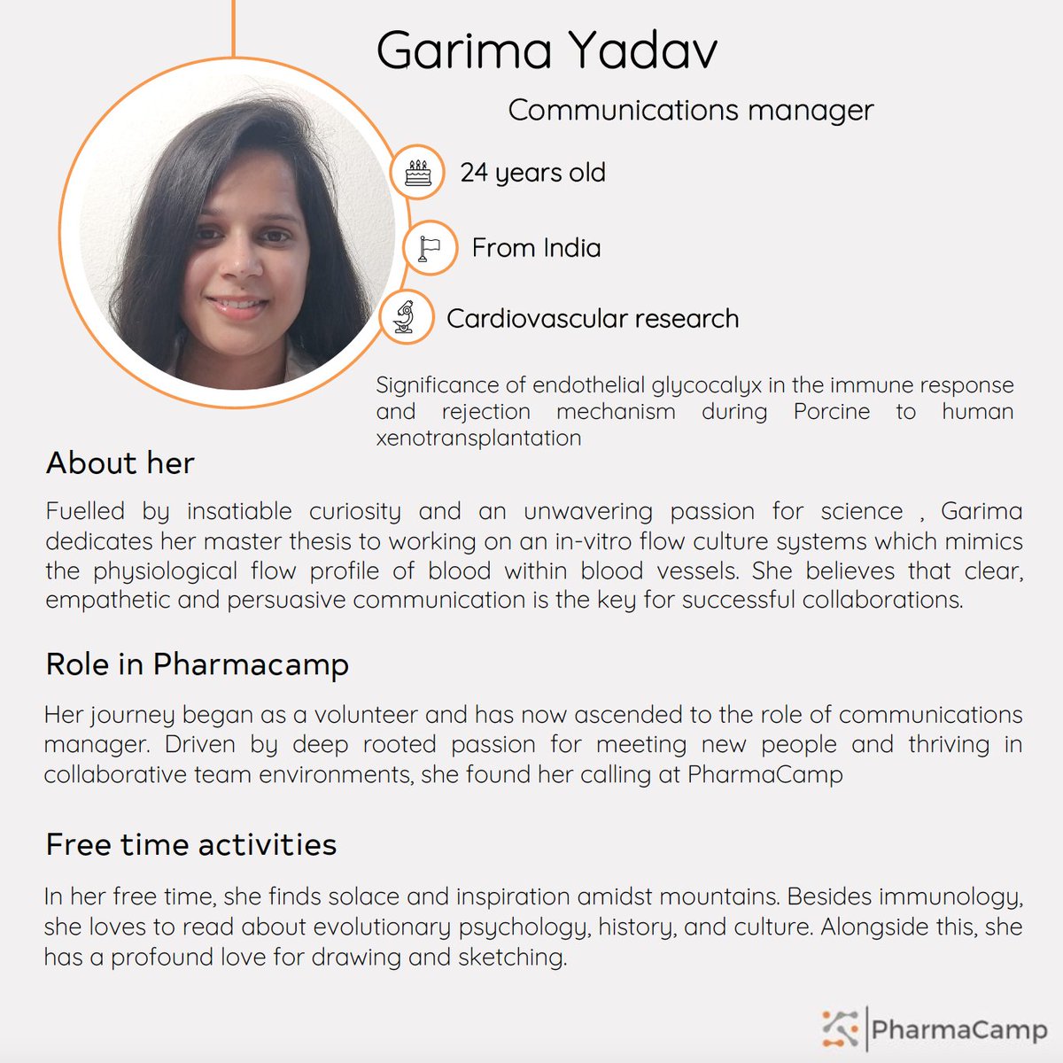 Pharmacamp 2023 will take place in Bern in September. Meet the organising team ! Seventh on is Garima Yadav, communications manager at #pharmacamp, currently pursuing her master thesis at the University of Bern ! #pharmacamp #drugdiscovery #precisionmedicine #digitalisation