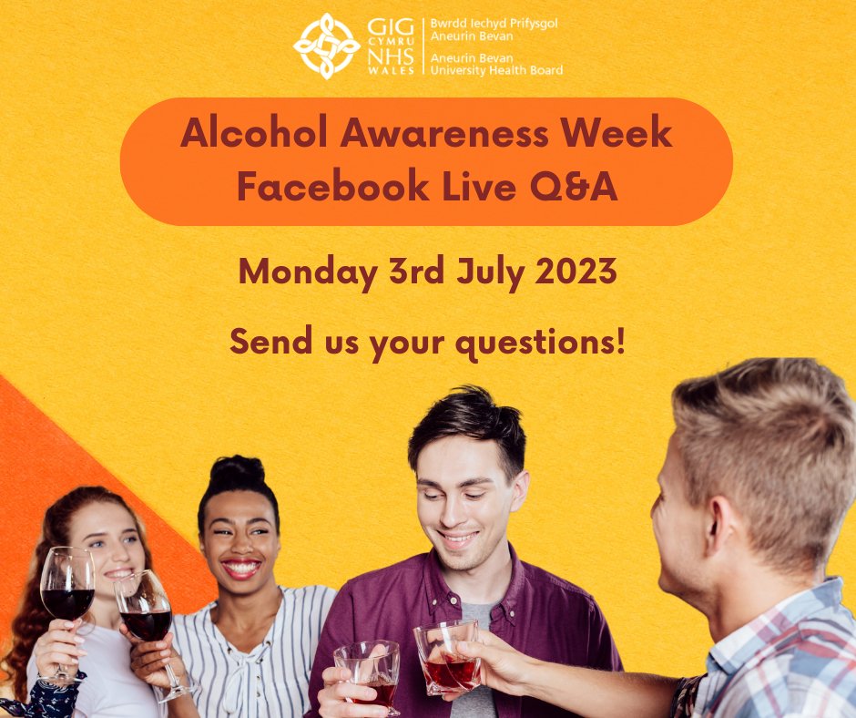 To support #AlcoholAwarenessWeek, we will be holding a Facebook Live Q&amp;A session with our Alcohol Care Team at lunchtime on Monday 3rd July.

Send your questions by tweet or by emailing ABB.Enquiries@wales.nhs.uk and we will raise them with the team on the Facebook Live.