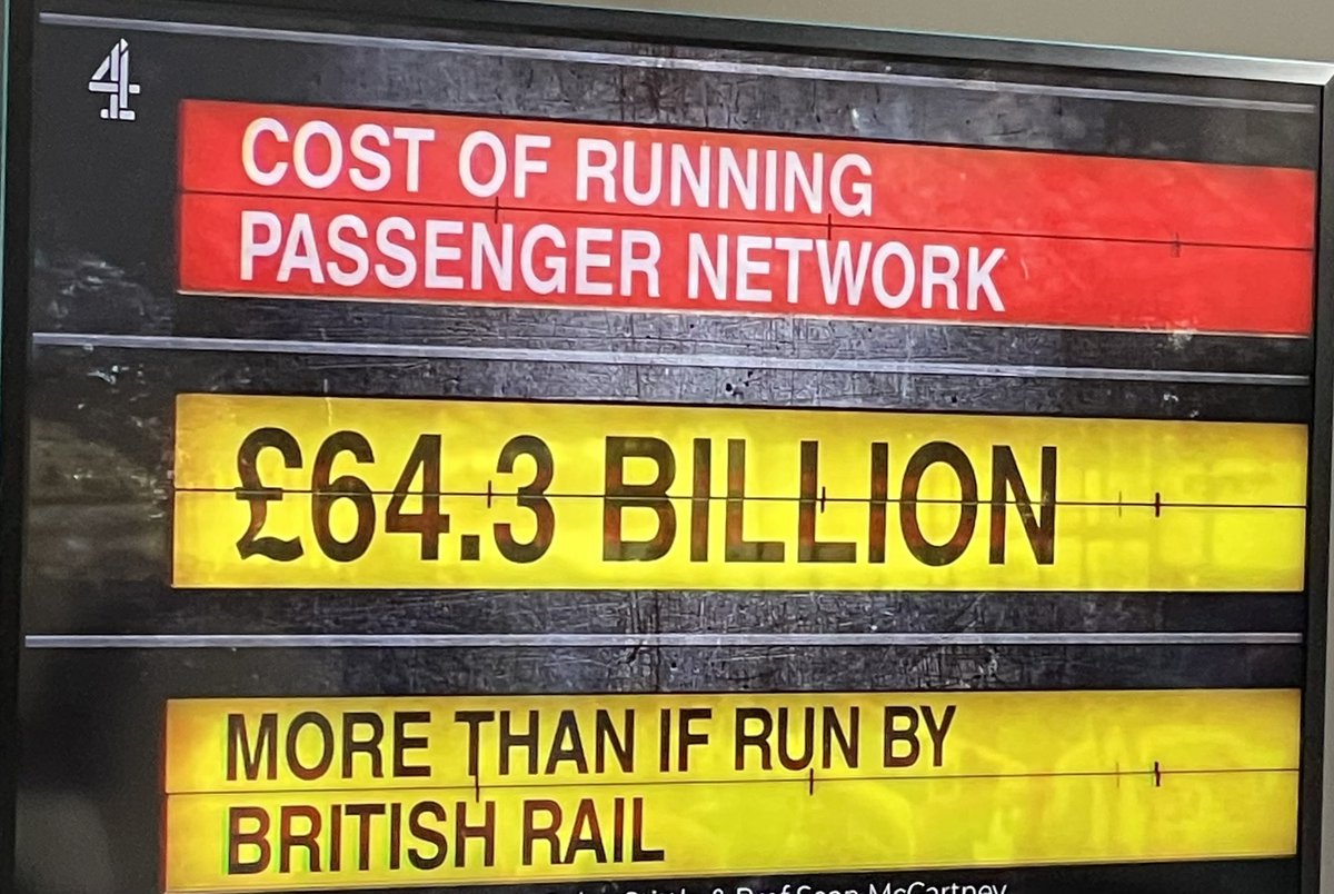 British Rail was very lean & cost effective before privatisation started by Tory PM John Major. 
Sadly the passengers have lost out, the tax payers have lost out
£64.4 BILLION more than if had allowed British Rail to continue.
Interesting programme by #BenElton
@Channel4