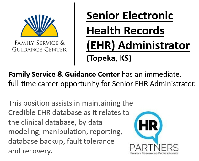 Family Service &amp; Guidance Center is looking for a Senior Electronic Health Records ("EHR") Administrator!

To learn more, and apply: hrpartnersks.com/jobs/1980-fami…