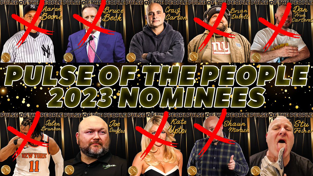 Pulse Of The People Official (@pulseoftheppl) on Twitter photo Here are you remaining nominees for the 2023 Pulse of the People™️ award!
GOOD LUCK TO THE FINAL 3! 👍
<a href="/craigcartonlive/">Craig Carton</a> <a href="/StuartFeiner/">Stuart Feiner</a> <a href="/JoeDouglasGM/">Joe Douglas</a> Here are you remaining nominees for the 2023 Pulse of the People™️ award!
GOOD LUCK TO THE FINAL 3! 👍
<a href="/craigcartonlive/">Craig Carton</a> <a href="/StuartFeiner/">Stuart Feiner</a> <a href="/JoeDouglasGM/">Joe Douglas</a>