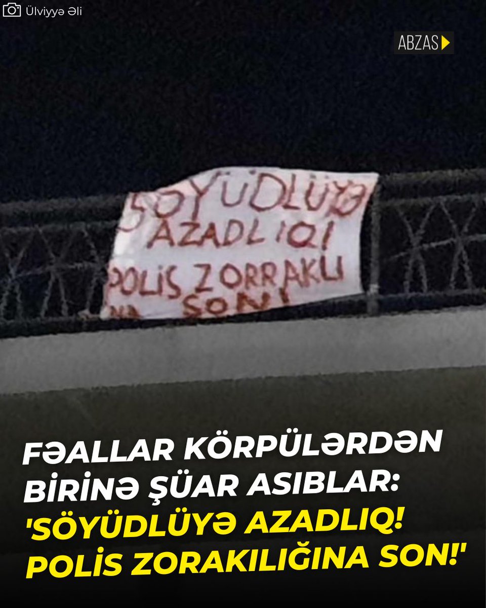 Fəallar Xırdalan şossesindəki körpülərdən birinə "Söyüdlüyə azadlıq! Polis zorakılığına son!" şüarları asıblar.

#söyüdlü #gədəbəy #etiraz #polis #azərbaycan #abzasmedia