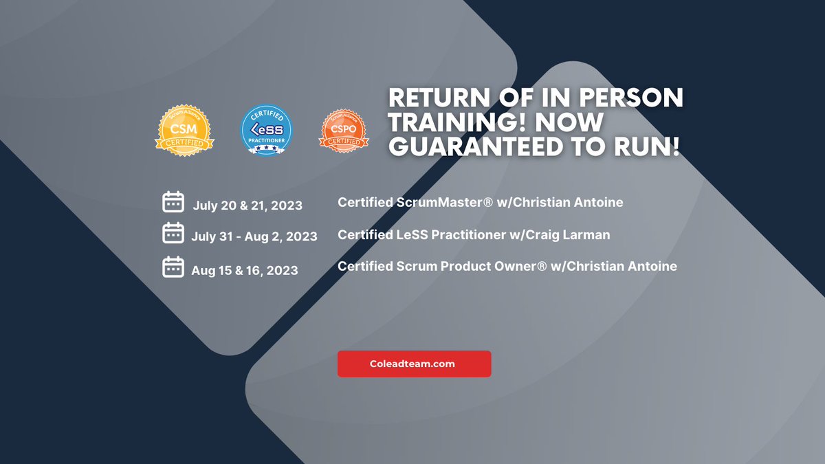 This #Minneapolis In Person workshops are now #GuaranteedtoRun! 
#scrum #agile #continousimprovement
coleadteam.info/in-person
