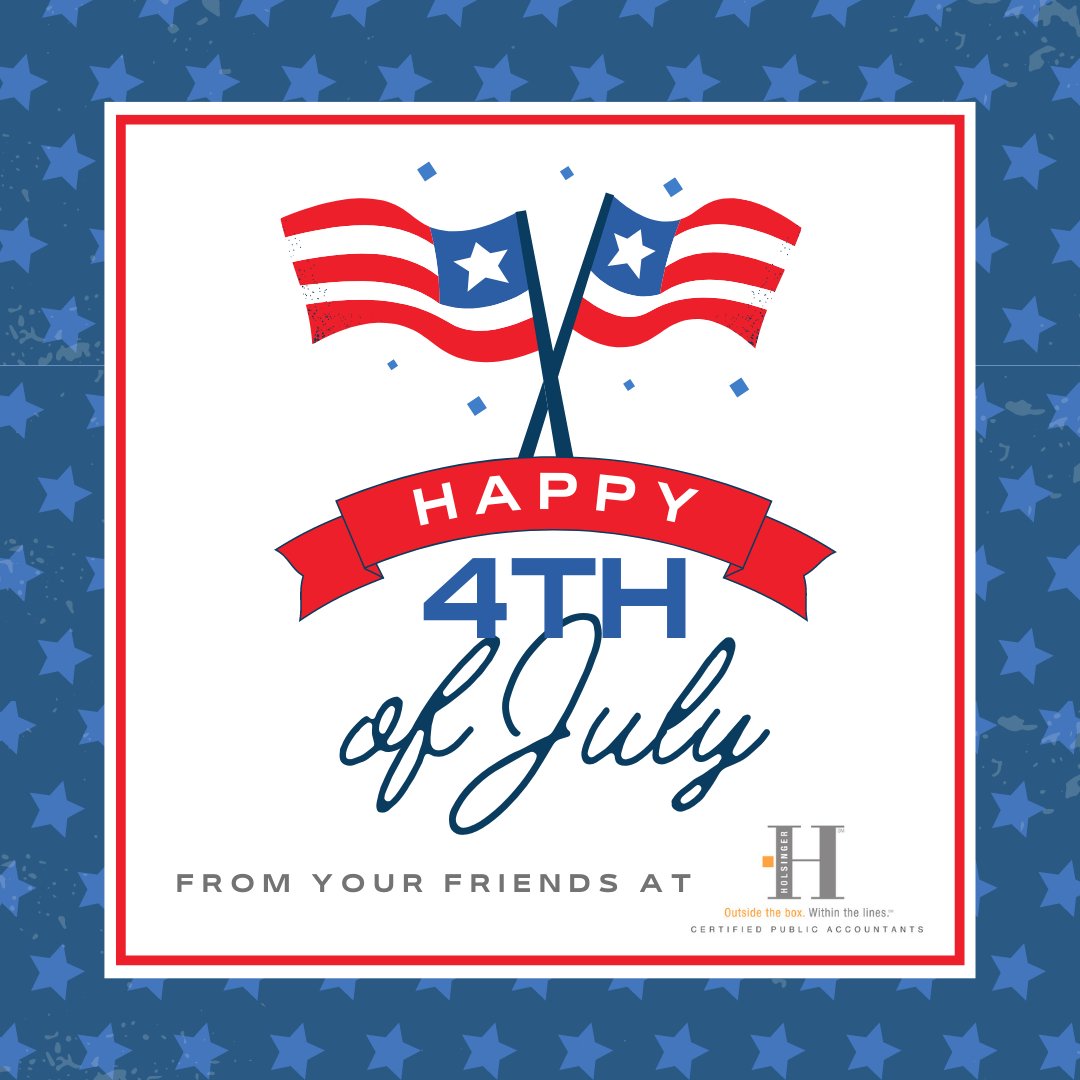 HolsingerPc's tweet photo. Wishing everyone a a Happy 4th of July Holiday!

#4thofJuly #accountingservices #holsinger https://t.co/Ece6DZAUZN