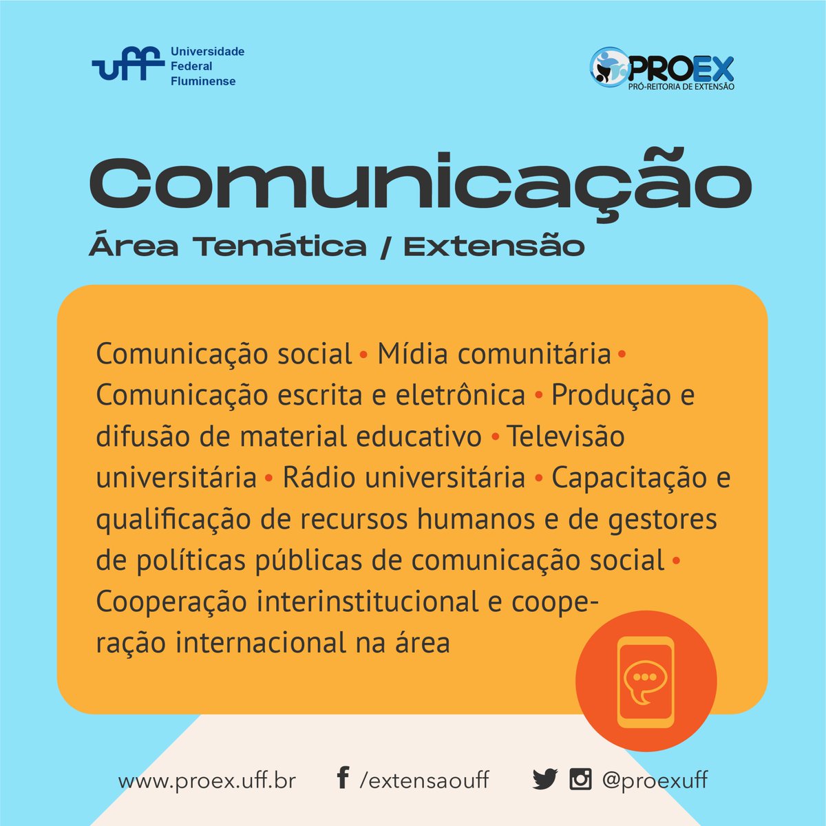 proexuff's tweet photo. Você sabia que a Extensão Universitária se dividem em oito Áreas Temáticas?
1. Comunicação
2. Cultura
3. Direitos Humanos e Justiça
4. Educação
5. Meio Ambiente
6. Saúde 8. Trabalho
7. Tecnologia e Produção
8. Trabalho
#ProexEmAção #PROEXUFF #proexematividade https://t.co/c7kF0G0LOL