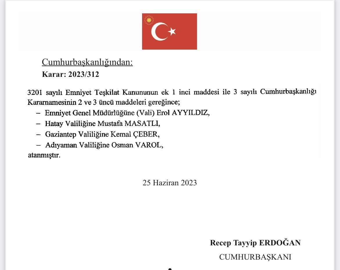 Cumhurbaşkanımız Sayın  <a href="/RTErdogan/">Recep Tayyip Erdoğan</a>’ın tensipleriyle Emniyet Genel Müdürü olarak atanan  Sayın Erol AYYILDIZ’a, yeni görevinde başarılar diliyorum. Hayırlı olsun🇹🇷