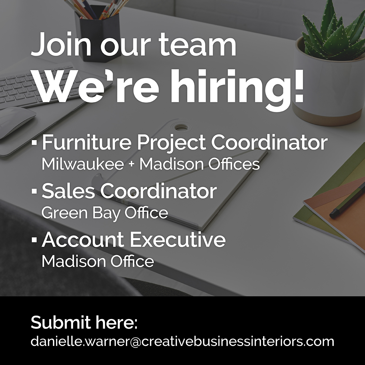 expertsatwork's tweet image. Join our growing team! We are currently hiring for the positions below. Click the link to apply:
creativebusinessinteriors.com/careers-2/

#hiring #creativebusinessinteriors #expertsatwork