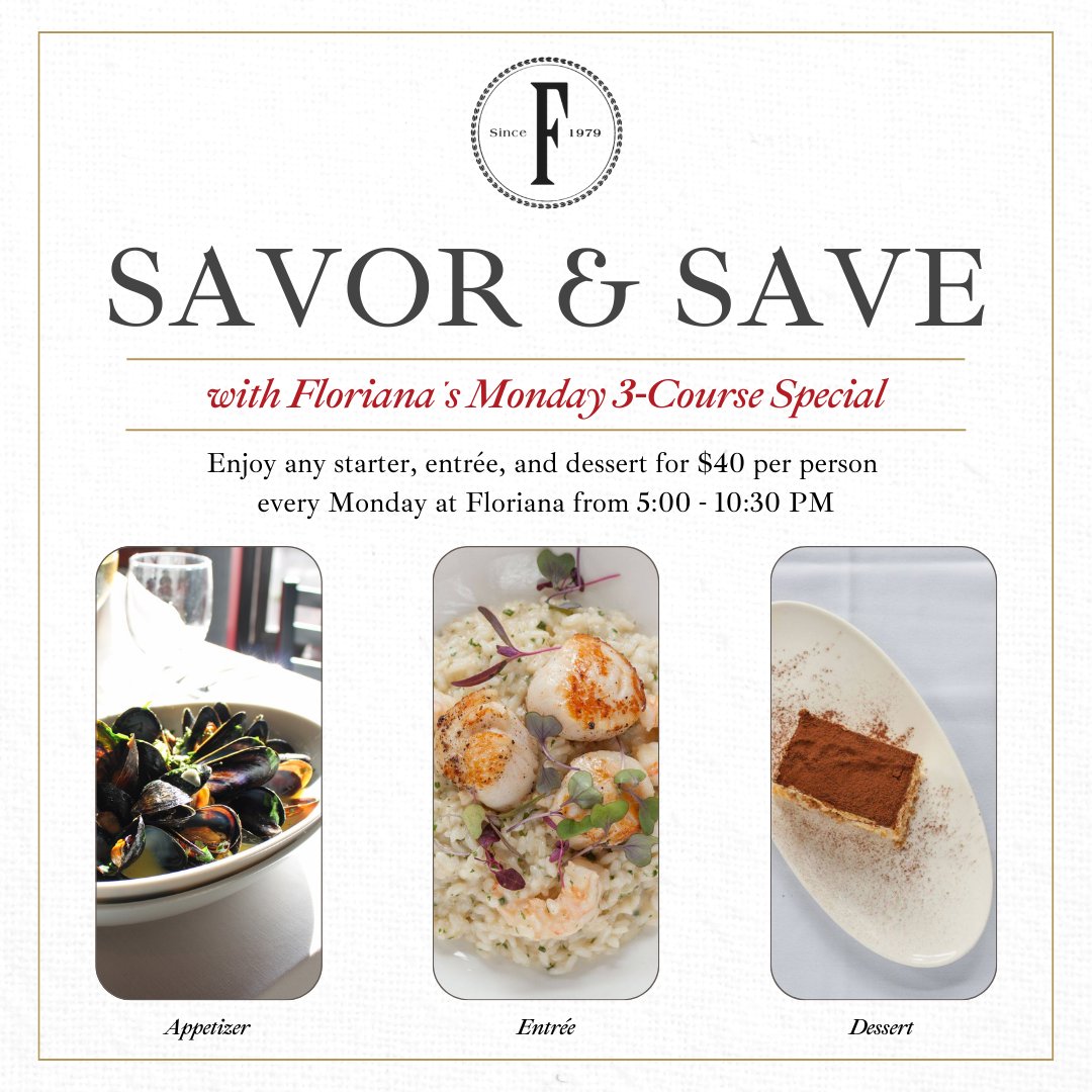 Savor & Save this Monday with our 3-course special! Indulge in a starter, entrée, and dessert each and every Monday at Floriana for only $40 per person. ⁣#florianarestaurantdc #florianadc #italiandining #dcfoodie #eatdrinkdc #districtdining #dupontcircledc #dcfood  #dceats