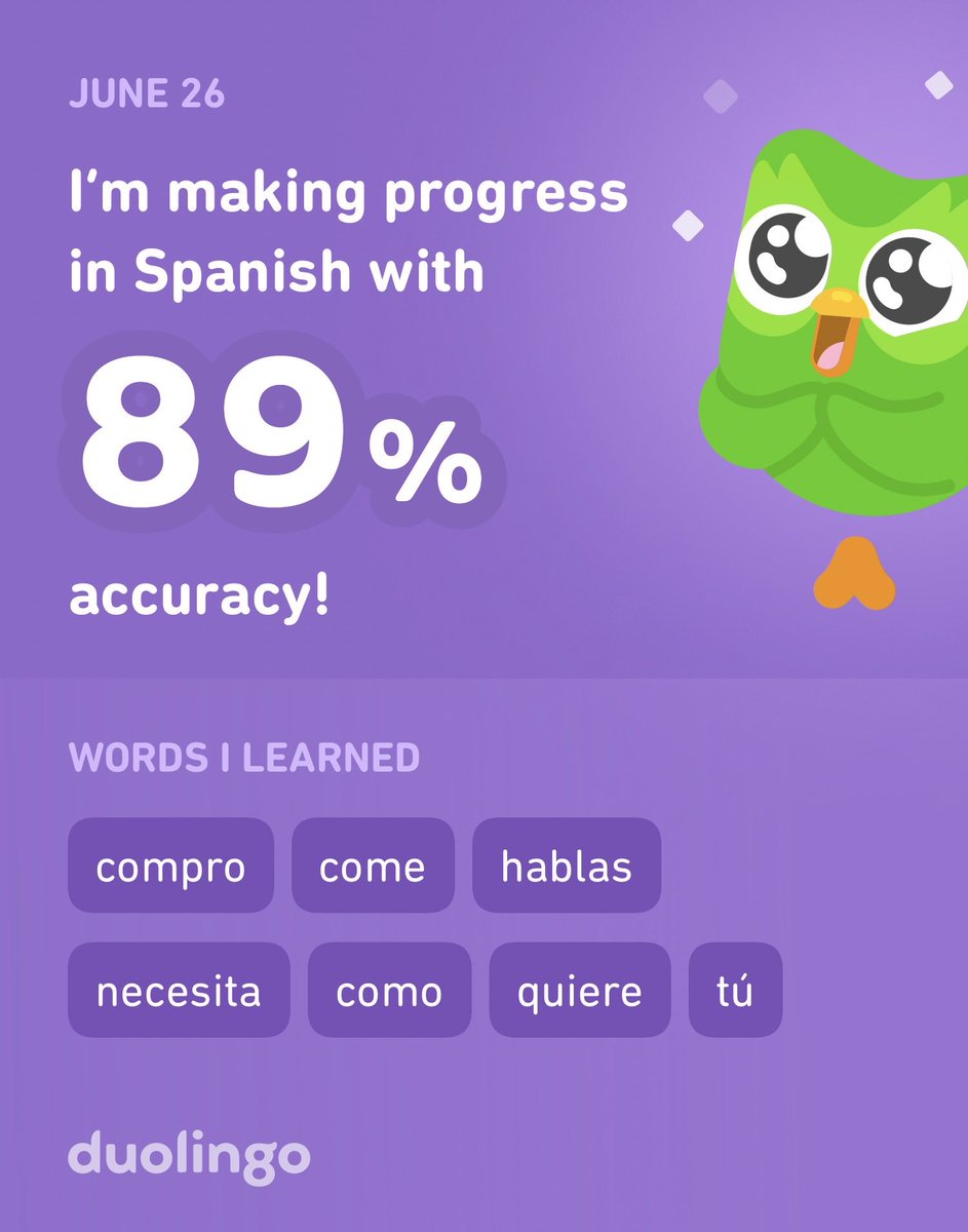 SweetKay0826's tweet photo. I’m learning Spanish on Duolingo! It’s free, fun, and effective. https://t.co/HYRjFKo9kP