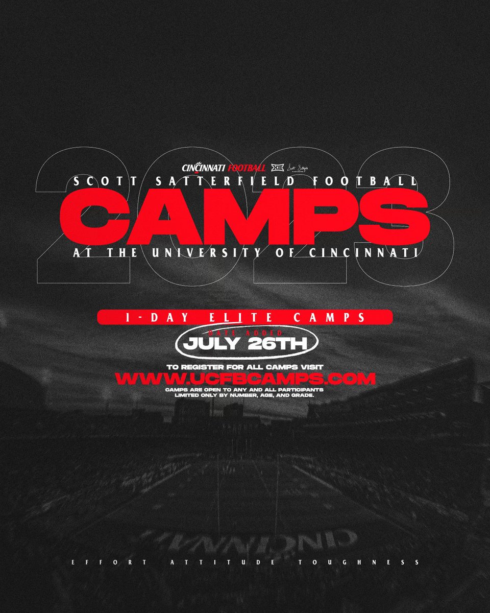 One more opportunity to compE.A.T. ‼️ June camps went so well that the staff has added one more camp on July 26th.🚨Registration is LIVE at ucfbcamps.com 🚨<a href="/UC_Recruiting/">Cincy FB Recruiting</a> <a href="/GoBearcatsFB/">Cincinnati Football</a>