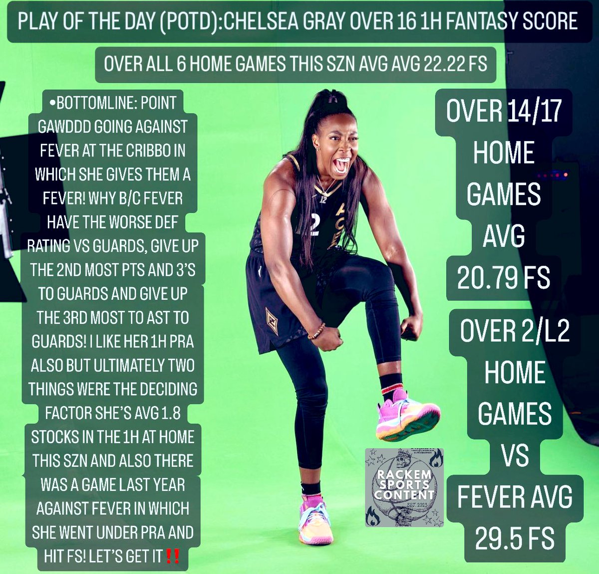 🔥🔥 PLAY OF THE DAY 🔥🔥(POTD):

CHELSEA GRAY OVER 16 1H FANTASY SCORE 

 #POTD #PLAYOFTHEDAY #PrizePicks #playerprops #freeplays #freepicks #DFS #Gambling #gamblingtwitter #sportsbetting  #sportsgambling #parlay #NBA  #PrizePicksNBA #prizepicklocks #WNBA #pointgod #chelseagray