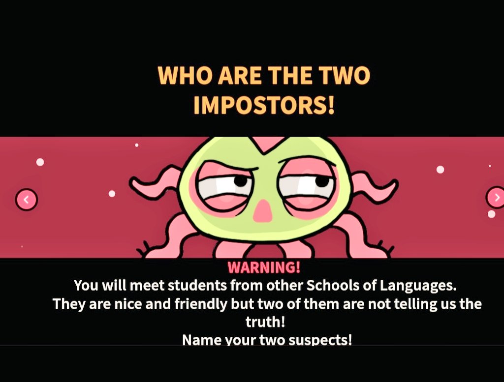 en_escuelas's tweet photo. #WhoAreThetwoImpostors: "Trust no one" un magnifico proyecto con alumnado de inglés de #B1 de #CarmenLuisaPérez #EOIPuertadelaCruz,
#BeatrizLehmann @EOIelMaestrat y #GemaRodriguez @EOIPIHEO
👁️⏬⏩https://t.co/2hf21PKiF9
🤯🤯🎭🎭 https://t.co/vU4UdacdvZ