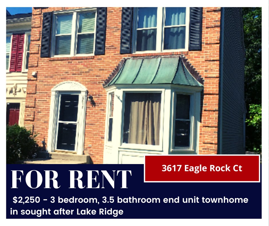 End Unit Townhome in sought after Lake Ridge! Newer carpet installed!#forrent 

theluckenbaughgroup.com/3617eaglerockct