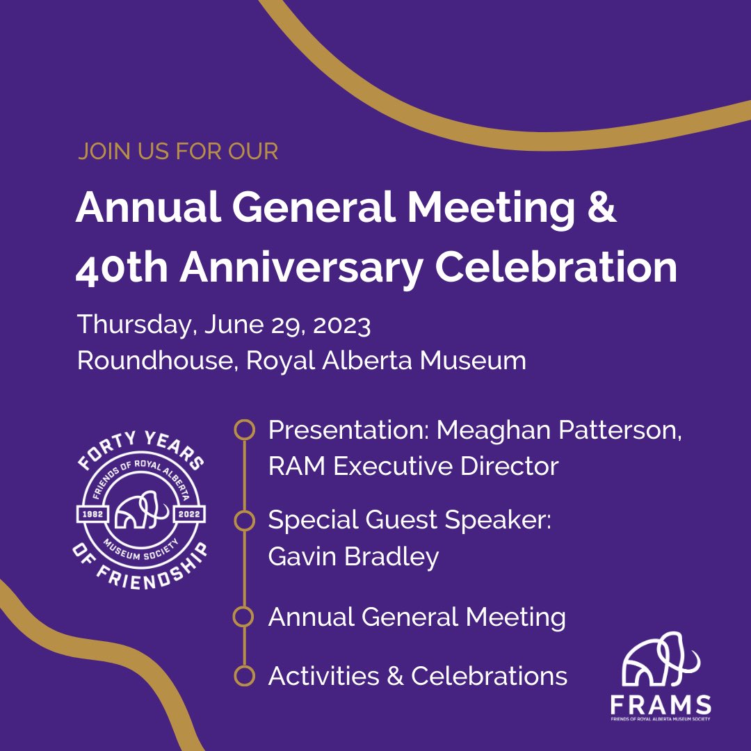 We invite all members FRAMS members to register &amp; attend our 2023 AGM on Thursday, June 29, 2023 at the Royal Alberta Museum Roundhouse. Register here rb.gy/czb50