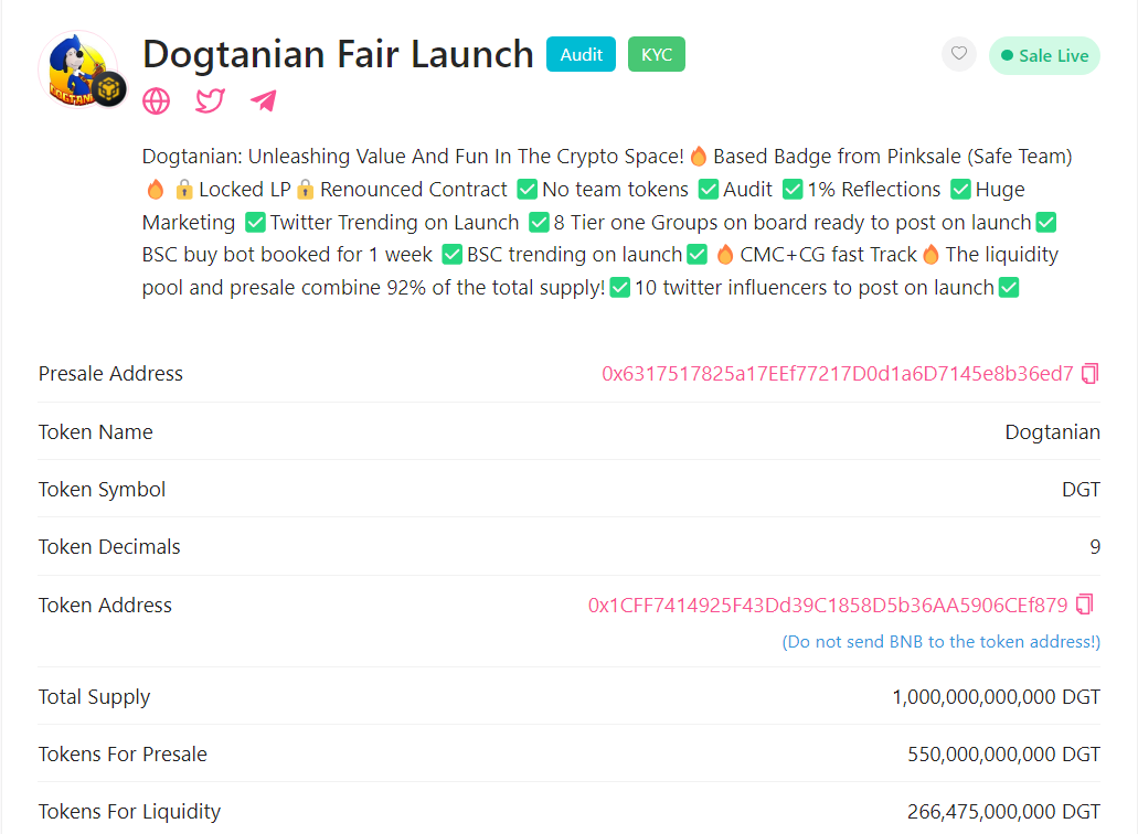 Dogtanian will bring hope back to bsc!

Grab your bag!  

Presale link shorturl.at/esHI3

#Dogtanian #DGT #BabyDogeArmy #Pinksale #memecoin #Moonshots #Crypto #cryptocurrency #cryptotrading #bnb📷 #elon #musk #doge #now #BSC #bscgem