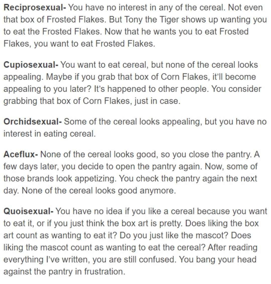 iampuffles's tweet photo. @anonperegrine hii i also have this post i saw some time ago that explains asexuality using cereal :D thought i'd share that https://t.co/dkQ4Jr9J0D