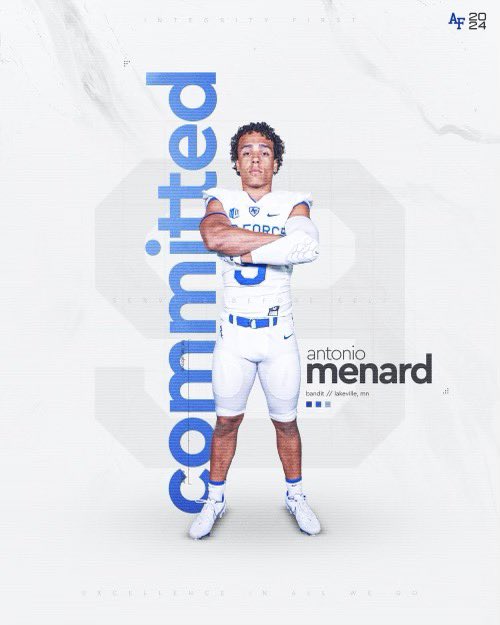Antonio Menard (@admenard2024) on Twitter photo Thank you to my family and coaches for the help and support. With that being saidโฆ IโM EXCITED TO COMMIT TO AIR FORCE ACADEMY AND THE BOLT BROTHERHOOD!!โก๏ธ๐ฆโก๏ธ <a href="/LNHSPantherFB/">Lakeville North Football</a> @CoachWhit_AFA <a href="/CoachAlexMeans/">Alex Means</a> <a href="/CoachTCalhoun/">Troy Calhoun</a> <a href="/AF_Football/">Air Force Football</a> <a href="/AF_FBRecruiting/">Air Force Football Recruiting</a> <a href="/RyanBurnsMN/">Ryan Burns</a> <a href="/AllenTrieu/">Allen Trieu</a> Thank you to my family and coaches for the help and support. With that being saidโฆ IโM EXCITED TO COMMIT TO AIR FORCE ACADEMY AND THE BOLT BROTHERHOOD!!โก๏ธ๐ฆโก๏ธ <a href="/LNHSPantherFB/">Lakeville North Football</a> @CoachWhit_AFA <a href="/CoachAlexMeans/">Alex Means</a> <a href="/CoachTCalhoun/">Troy Calhoun</a> <a href="/AF_Football/">Air Force Football</a> <a href="/AF_FBRecruiting/">Air Force Football Recruiting</a> <a href="/RyanBurnsMN/">Ryan Burns</a> <a href="/AllenTrieu/">Allen Trieu</a>