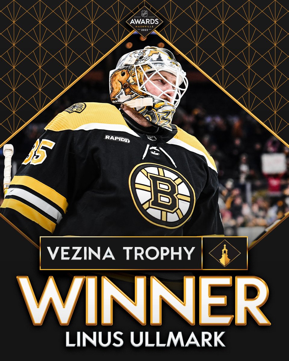 The puck stops here! ✋ #NHLAwards 

Linus Ullmark (<a href="/Icebeardude/">Linus Ullmark</a>) picks up the Vezina Trophy as the League's top goaltender!