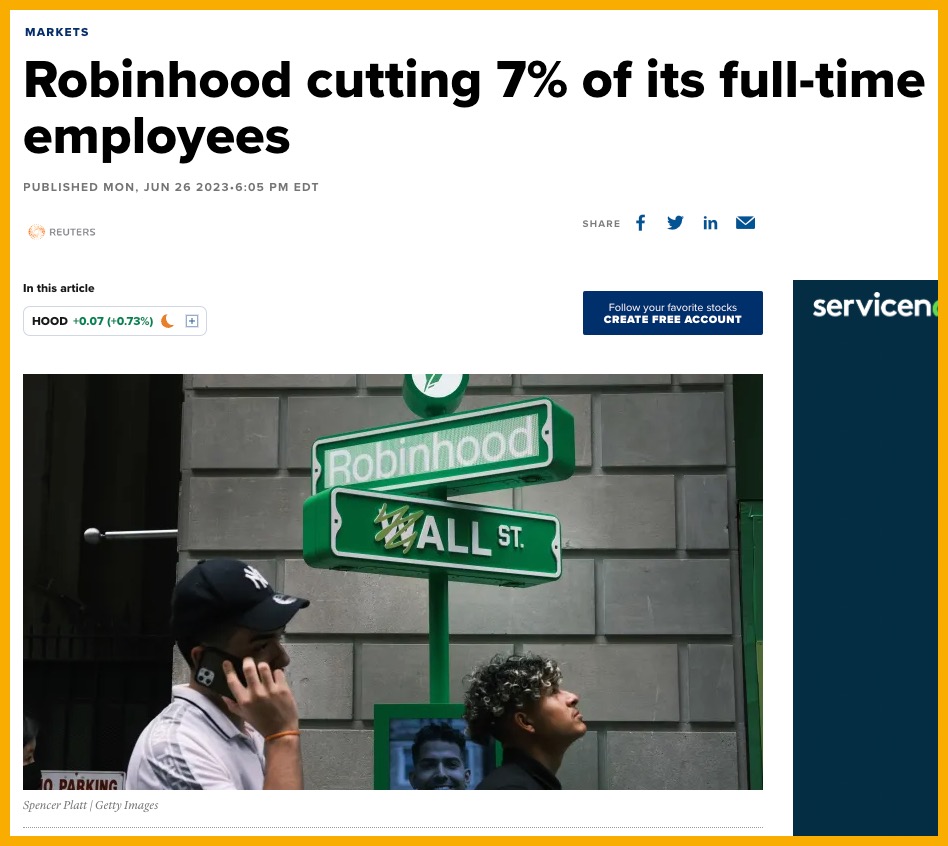 ThuanCapital's tweet photo. Robinhood sa thải thêm 7% nhân viên vì lý do trading volume đã giảm nhiều so với lúc đại dịch. https://t.co/cVJN2Lu81t