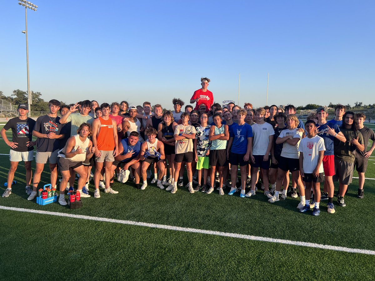 Let’s go! Day 1 of Summer workouts in the books!!! Great turnout for the @LagoFootball #AeTT today.  These guys are some hard-working easy to love dudes.  @AthleticsLago @LagoVistaISD #WeAllRow