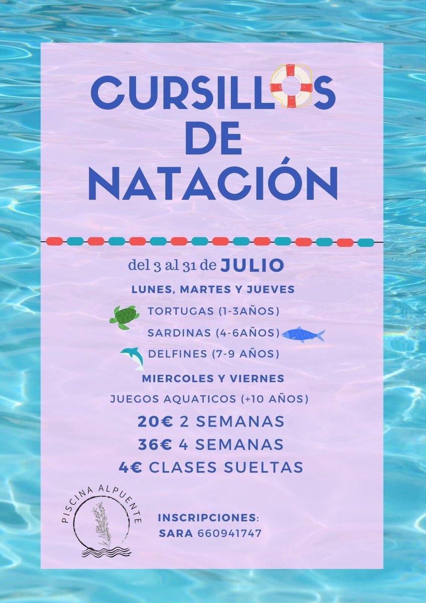 🏊‍♀️La PISCINA DE ALPUENTE abrió este fin de semana sus puertas...
⏰HORARIO 
BAR 10:30h a cierre
PISCINA de 11h a 19h
Allí nos esperan con sus refrescantes propuestas: cursos de natación, aquagym... y este viernes POOL PARTY 🎉
Más información e inscripciones en el ☎️660 94 17 47